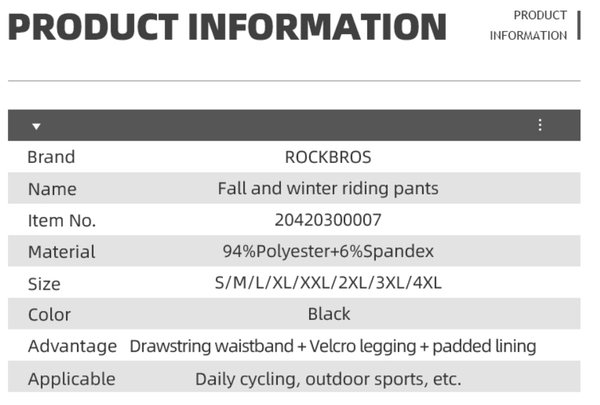 ROCKBROS Winter Fahrradhose YPK030-1 (schwarz)