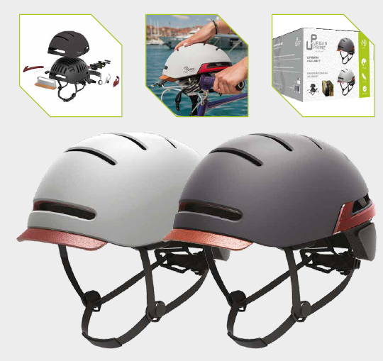 Helm mit Lichtern und Fahrtrichtungsanzeigern